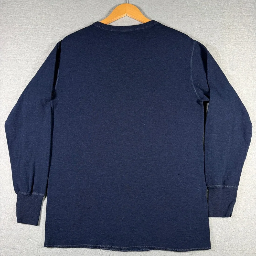 Duofold Mens Large Navy Blue Wool Blend Thermal‎ Base Layer Shirt Made in USA